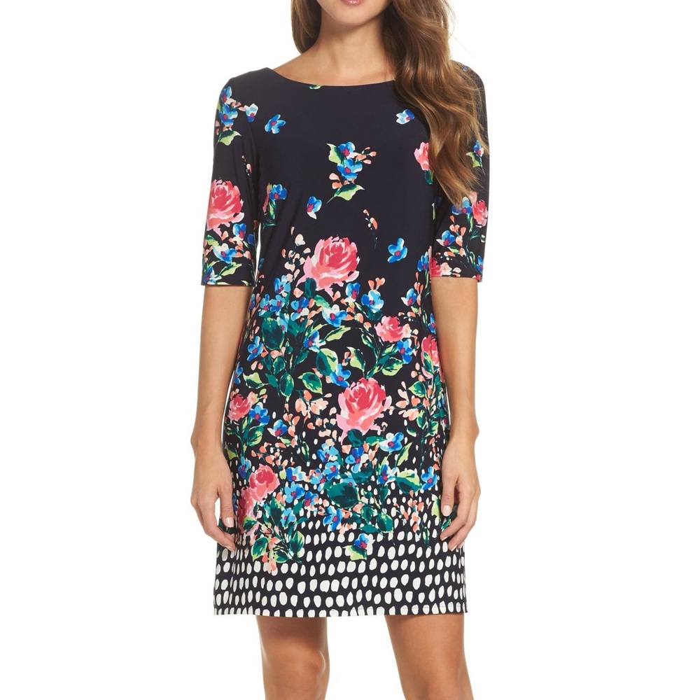 Eliza J Jersey Floral Print Dress Sz 10 Retro